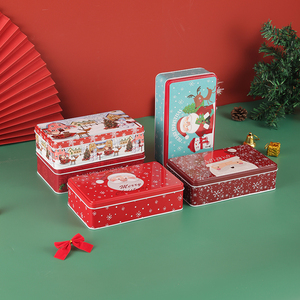 长方形圣诞老人马口铁盒卡片小物件桌面收纳盒卡通可爱礼物包装盒