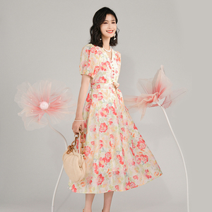 【花野漫山】DY 独家原创设计 春夏新款连衣裙女中长款3DCQL23442