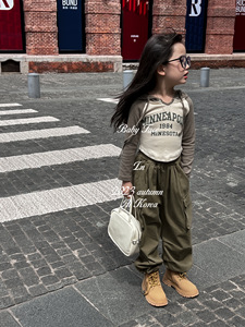 2023秋款韩国童装儿童女童街舞爵士舞风格工装裤连帽休闲长袖T恤