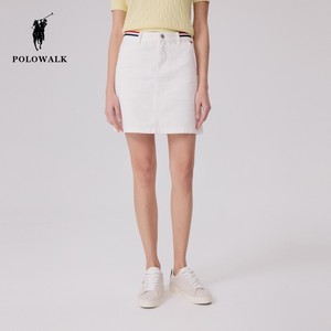 POLOWALK白色牛仔半裙女2024夏季新款高腰显瘦纯棉舒适女士短裙子