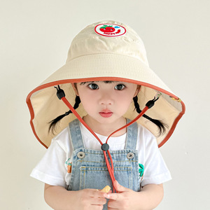 儿童防晒帽夏季宝宝帽子防紫外线大檐遮阳帽男女童空顶披风渔夫帽