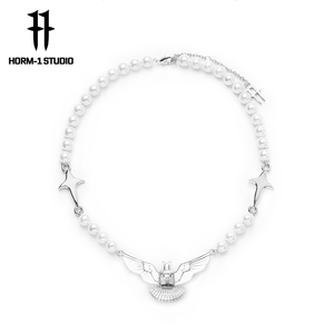 Horm1信鸽项链原创设计十字架珍珠拼接个性潮牌嘻哈风潮赛博朋克