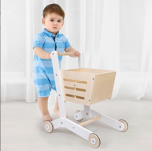 儿童木制仿真购物车玩具女孩超市双层手推车小孩宝宝过家家学步车