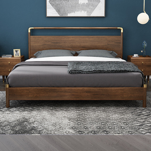 新中式全实木床1.8米双人床现代简约1.5米胡桃木床主卧室轻奢家具
