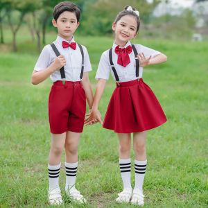 六一儿童红歌大合唱团演出服男女童背带裤套装小学生朗诵表演服装