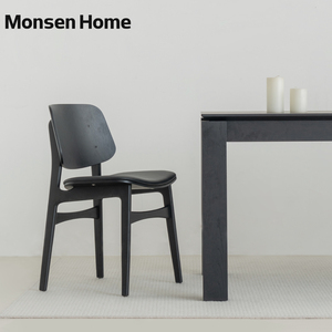 MonsenHome黑色餐椅橡木设计师极简家用软包垫凳子靠背椅实木椅子