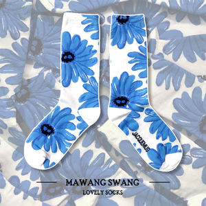 【MAWANG】蓝色小雏菊袜子杨超越同款小花夏季运动休闲男女中筒袜