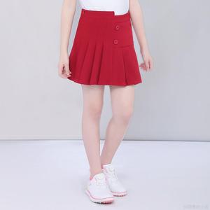 新款高尔夫儿童服装女童夏款套装儿童运动装一套短袖T恤配红裙子