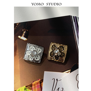 YOMOSTUDIO 方形咖花珍珠钻装饰纽扣双面尼皮草大衣小香服装扣子