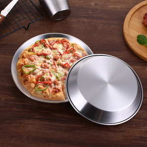不锈钢烤盘不粘披萨盘加厚深盘食品级无涂层平底盘糕盘自助餐盘子