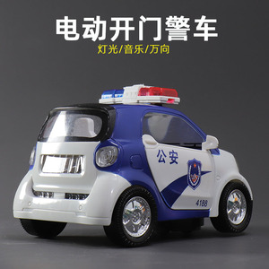 电动玩具车宝宝开门警车灯光音乐万向汽车模型真人语音警察模型车