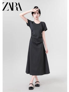 ZARA新款法式短袖T恤休闲连衣裙女夏季时尚收腰显瘦中长款裙子潮