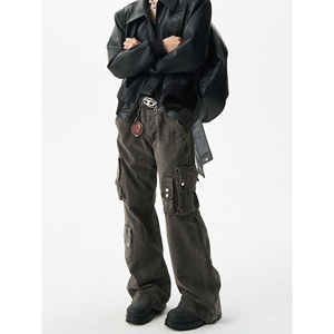 MaxDstr 重磅设计多口袋工装牛仔裤男女美式潮牌设计阔腿直筒长裤