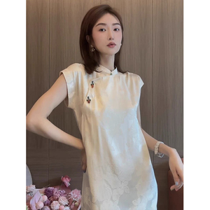 新中式旗袍复古中国风女装改良连衣裙日常穿搭修身气质短袖中长裙