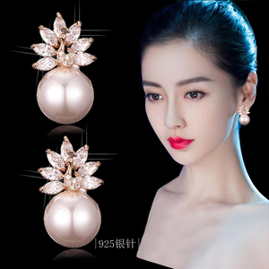 白色珍珠锆石耳环大气精致的小孔雀长款高端韩国气质耳饰纯银耳钉