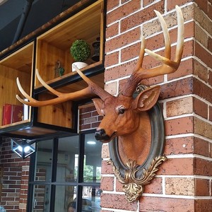 招财鹿头装饰壁挂美式复古仿真动物头欧式客厅餐厅玄关墙面挂饰