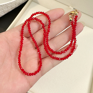 倪妮同款红色水晶串珠项链女小众高级感气质叠戴锁骨链颈链配饰品