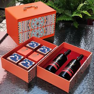 中秋红酒月饼礼盒定制节日包装盒通用一两瓶葡萄酒加特产的空盒子
