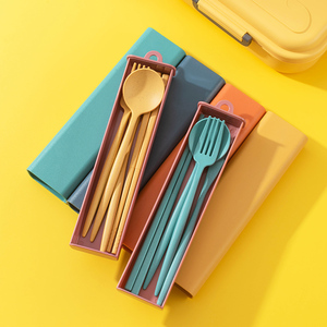 小麦秸秆餐具户外便携套装筷子三件套勺子收纳盒单人装便捷式外带