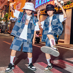 街舞儿童潮服牛仔套装hiphop夏季男童嘻哈童装炸街演出服爵士舞蹈