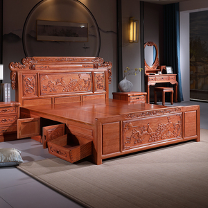 红木床双人床1.8米中式家具明清古典金花梨木大床菠萝格全实木床