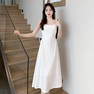 2024女夏季新款白色吊带a字裙群时尚网红法式收腰小众设计长裙