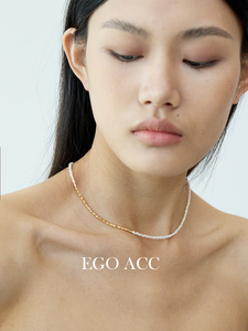 EGO ACC法国小众设计金珠拼接小米粒珍珠项链轻奢精致温柔锁骨链