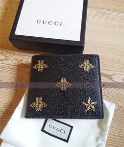 【法国代购】GUCCI 黑色星星蜜蜂牛皮短款钱包 现货