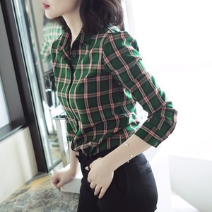 韩国网红深绿色格子衬衫设计感小众衬衣内搭通勤2024春秋上衣女士