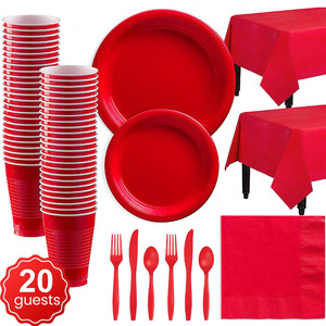 红色新年圣诞派对餐具套装一次性餐盘塑料盘子杯子生日装饰碟用品