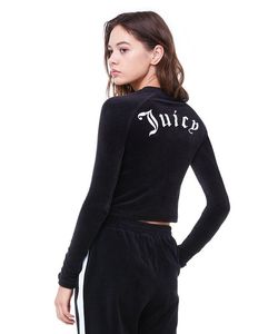 美国代购 Juicy Couture 2018春 天鹅绒字母修身上衣收腿裤套装