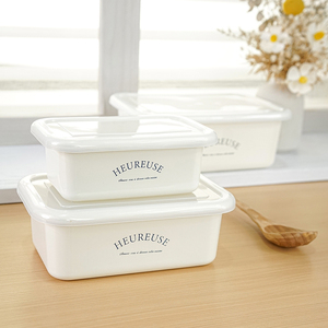 肥龙珐琅搪瓷日单长方形加厚保鲜碗3件套饭盒冰碗