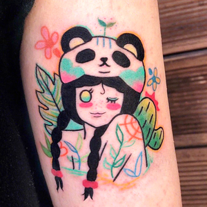 身体彩绘纹身贴纸彩色卡通可爱熊猫头纹身贴防水女持久遮瑕潮韩国
