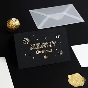 圣诞节黑色烫金生日贺卡diy定制文字手工卡片信封节日通用感谢