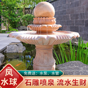石雕喷泉大理石风水球欧式户外大型流水时来运转园林庭院别墅摆件