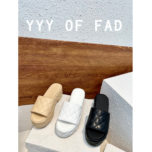 【YYY OF FAD】求对比~坡跟真皮厚底拖鞋女一字拖松糕鞋凉拖外穿