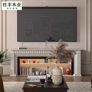 白色法式拱形壁炉装饰柜木质电视柜玄关背景墙边柜置物架收纳定制