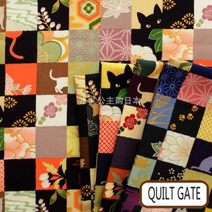 日本进口QUILT GATE黑猫市松格子复刻烫金和风和服装日式纯棉布料