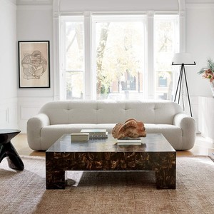 侘寂风中古白色羊羔绒沙发设计师皮布客厅小户型布艺三人位沙发