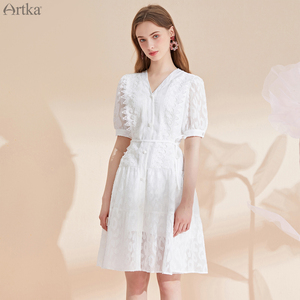 【狂欢价】阿卡法式白色雪纺连衣裙女2021夏季新款泡泡袖中长