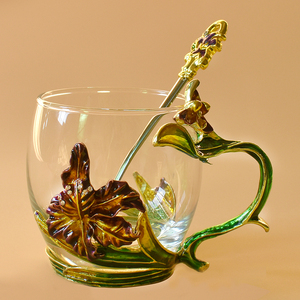 创意珐琅彩透明水杯水晶杯加厚耐热杯欧式花茶杯防爆无铅玻璃杯子