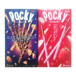 日本零食 固力果glico Pocky百奇杏仁巧克力味/草莓味饼干棒2袋入