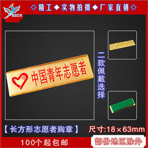 厂家直销 长方形中国青年志愿者徽章 胸牌 胸章 胸徽 保险针