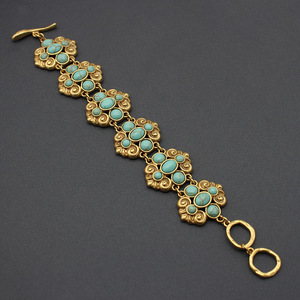 欧洲古董珠宝风格18K绿松石古典雕花耳环手环项链vintage正品联保