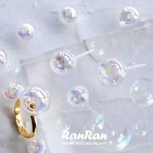 RanRan手工 趣味可爱幻彩玻璃球肥皂泡泡气泡树脂耳钉耳夹耳骨夹