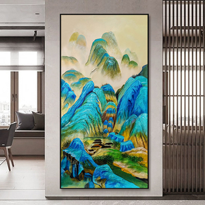 千里江山图纯手绘油画新中式客厅装饰画玄关挂画立体浮雕肌理画