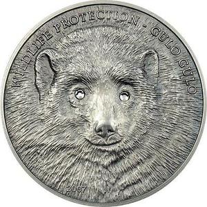 【海寧潮期货】获奖蒙古2007年仿古动物狼獾镶嵌水晶1盎司银币
