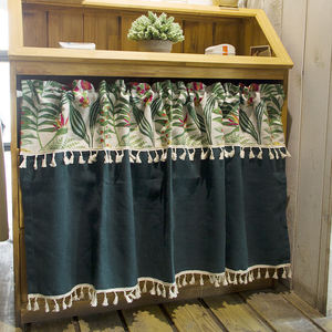 美式乡村几何植物花卉怀旧复古半帘拼接吊穗厨房窗帘柜门洗手台帘