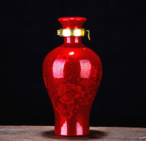 景德镇一斤装红色 黑色水晶釉陶瓷酒瓶收藏 1斤密封白酒坛子 梅瓶