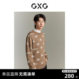 GXG男装 商场同款 驼色满身撞色字母提花毛衣针织衫GEX12014703